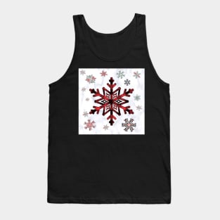 Cabin Vibes: Winter Snowflake Pattern Buffalo Red, Green and White, Wintertime Design Flannel Graphic Cozy Christmas Tank Top